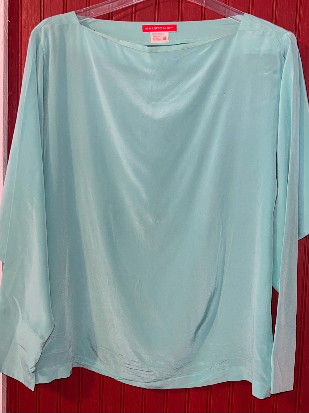 Vintage 80’s Halston Heritage Aqua Relaxed Boatneck Silk Blouse 14